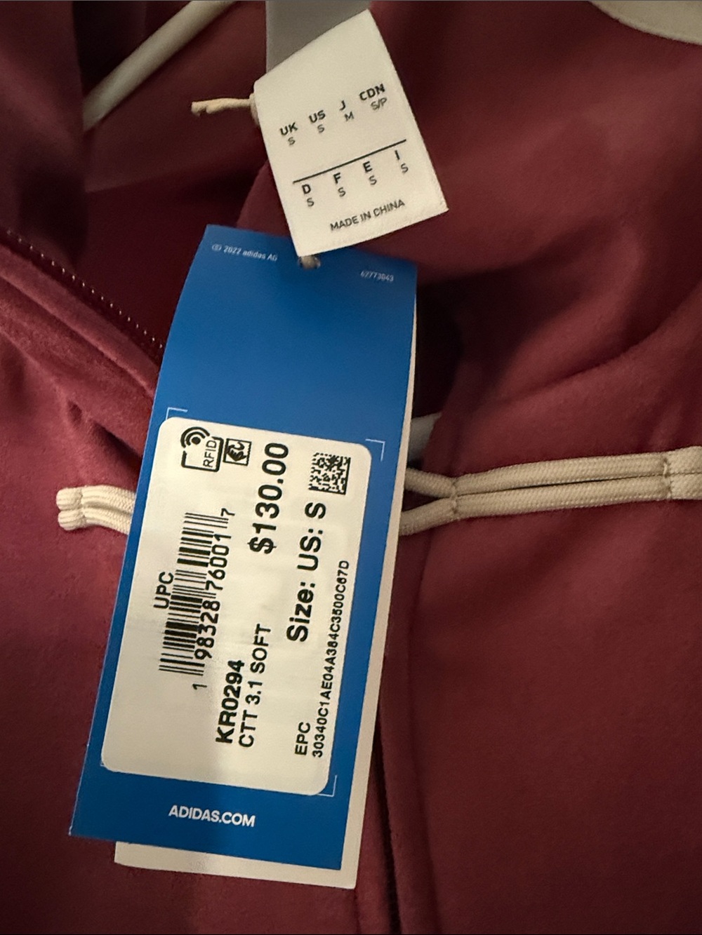 adidas Burgundy Chinese New Year Jacket with White Stripes - Picture 3 of 4